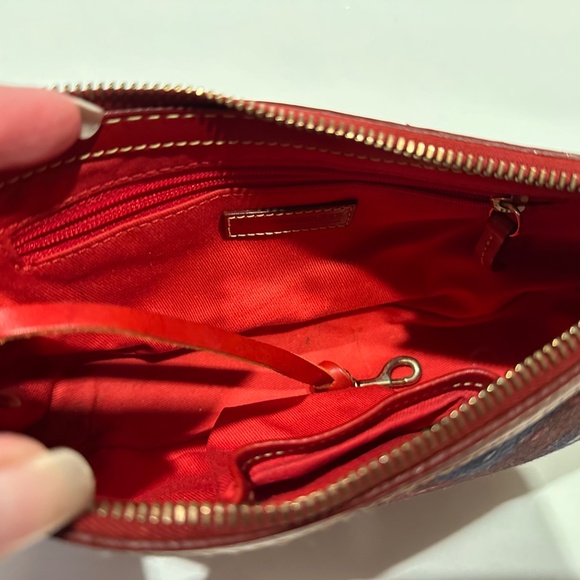 Dooney & Bourke Vintage Denim Paint Splatter Mini Shoulder Bag Red Leather Trim - Picture 11 of 14